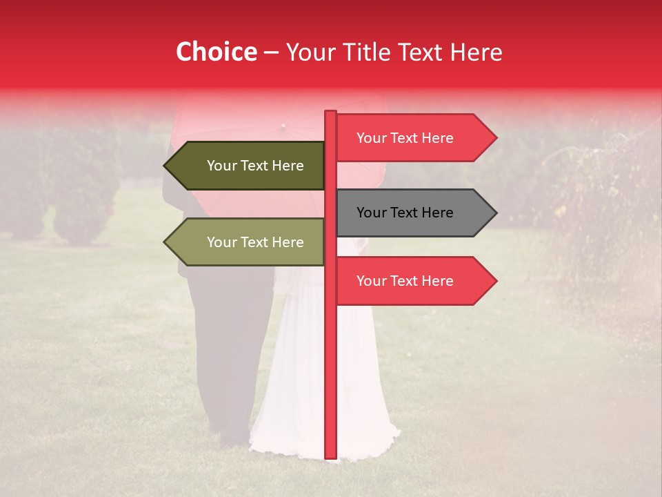 A Bride And Groom Holding A Red Umbrella PowerPoint Template