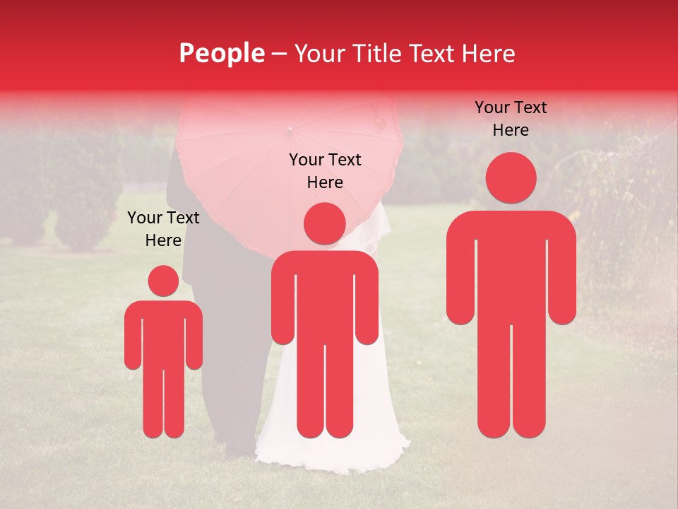 A Bride And Groom Holding A Red Umbrella PowerPoint Template