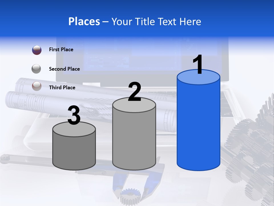 A Computer Screen With A Pen And A Model Of A House PowerPoint Template