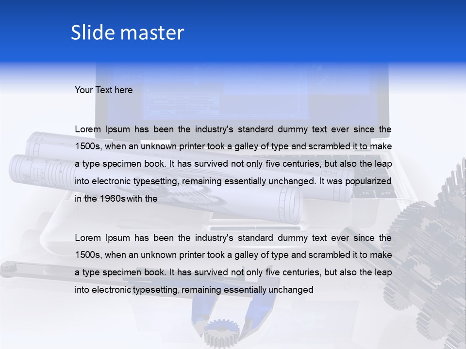 A Computer Screen With A Pen And A Model Of A House PowerPoint Template
