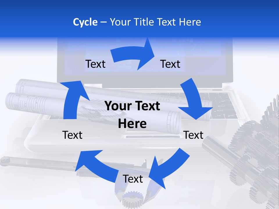 A Computer Screen With A Pen And A Model Of A House PowerPoint Template