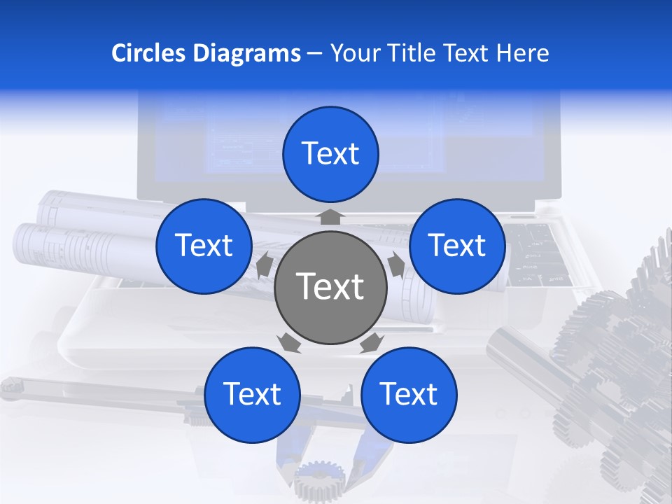 A Computer Screen With A Pen And A Model Of A House PowerPoint Template