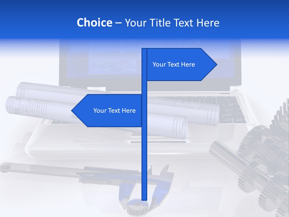A Computer Screen With A Pen And A Model Of A House PowerPoint Template