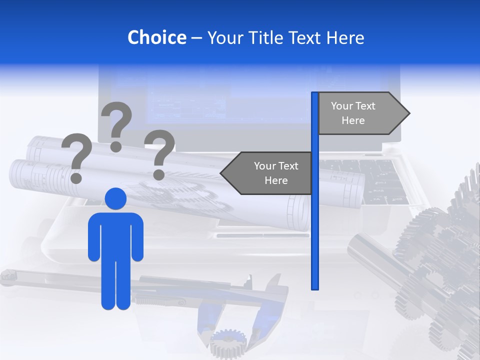 A Computer Screen With A Pen And A Model Of A House PowerPoint Template