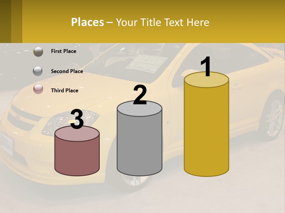 A Yellow Car Is On Display In A Showroom PowerPoint Template