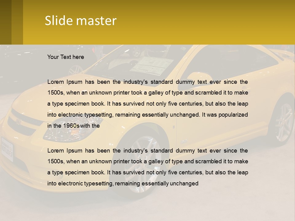 A Yellow Car Is On Display In A Showroom PowerPoint Template
