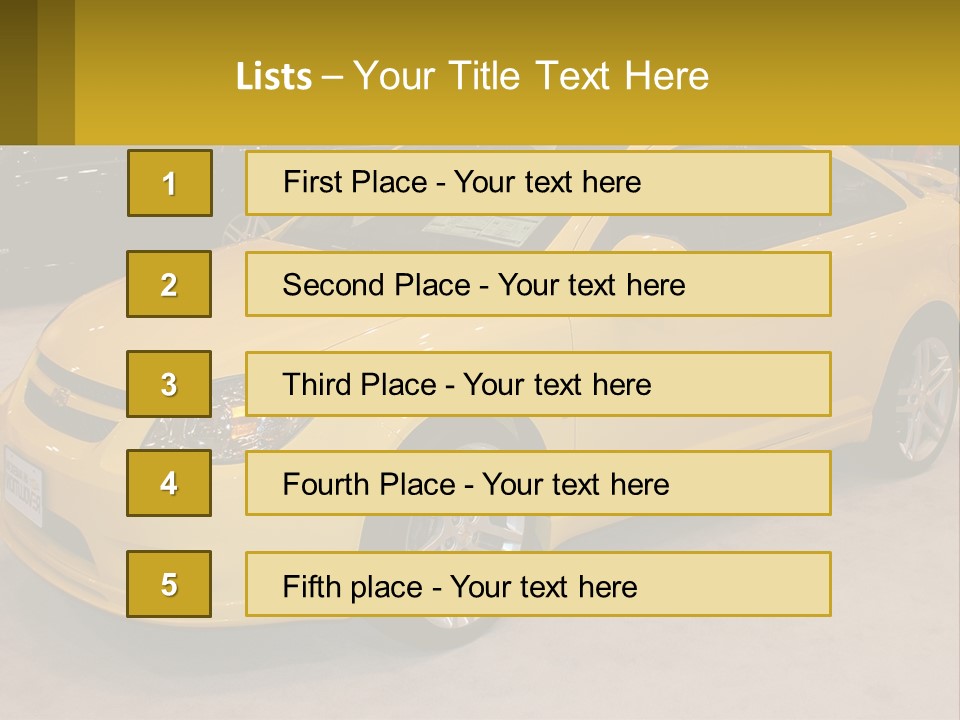 A Yellow Car Is On Display In A Showroom PowerPoint Template