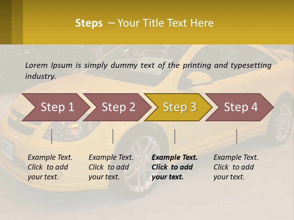 A Yellow Car Is On Display In A Showroom PowerPoint Template