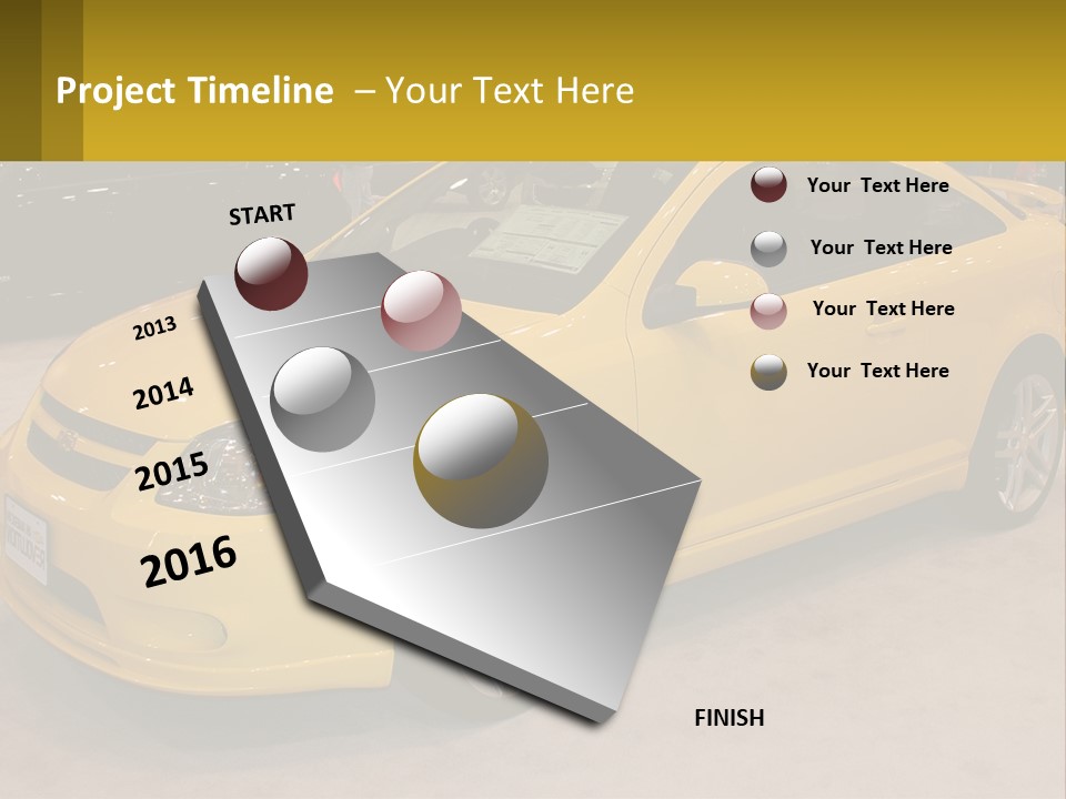 A Yellow Car Is On Display In A Showroom PowerPoint Template