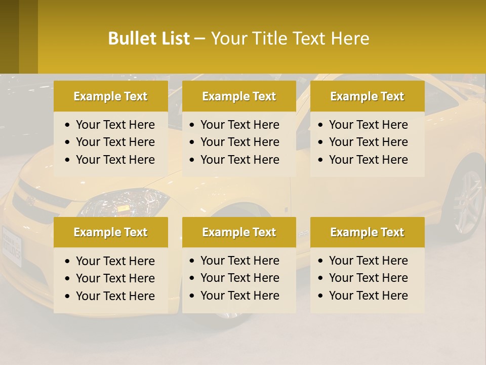 A Yellow Car Is On Display In A Showroom PowerPoint Template