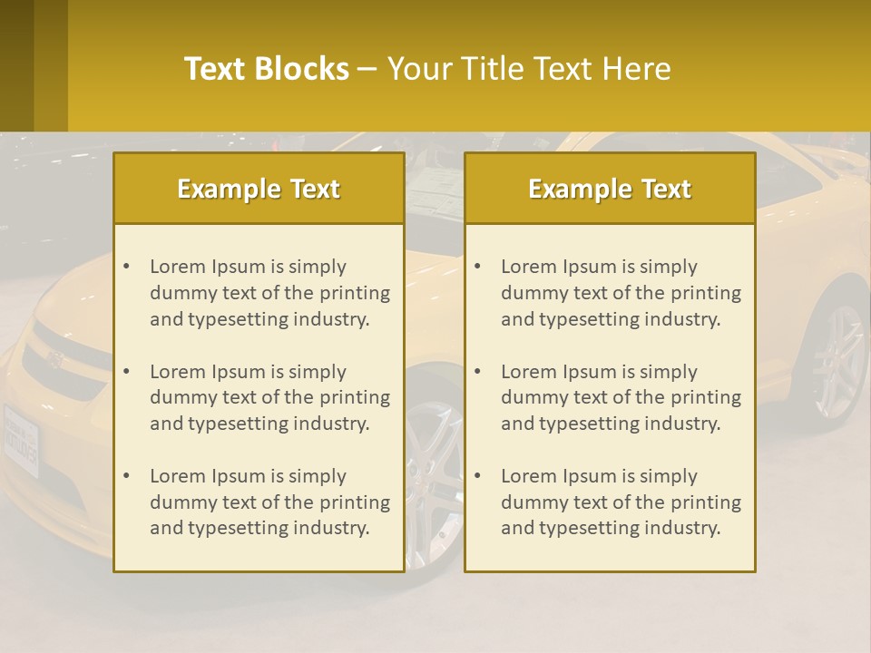 A Yellow Car Is On Display In A Showroom PowerPoint Template