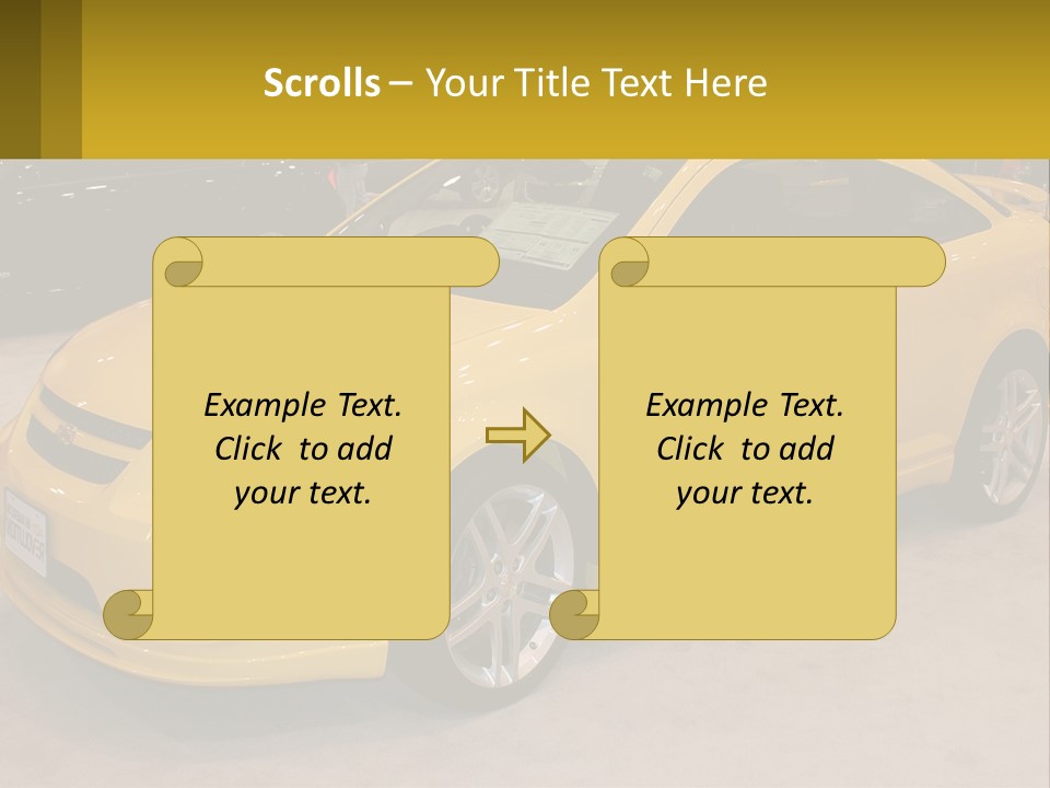 A Yellow Car Is On Display In A Showroom PowerPoint Template