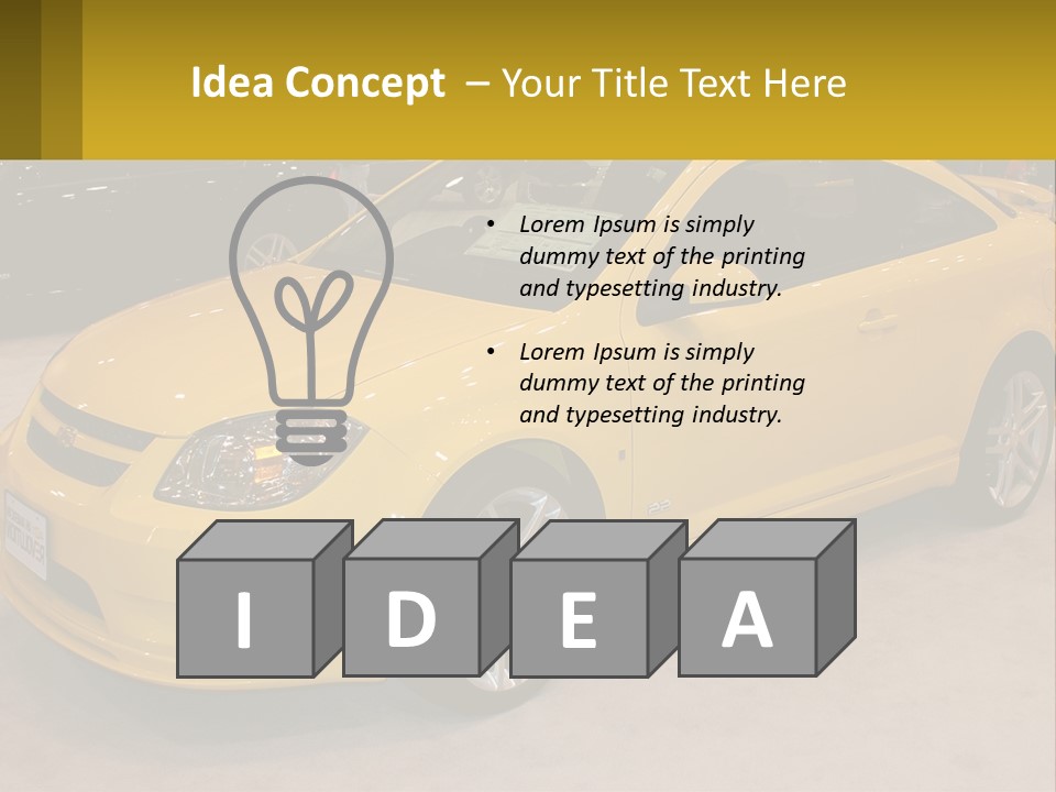 A Yellow Car Is On Display In A Showroom PowerPoint Template