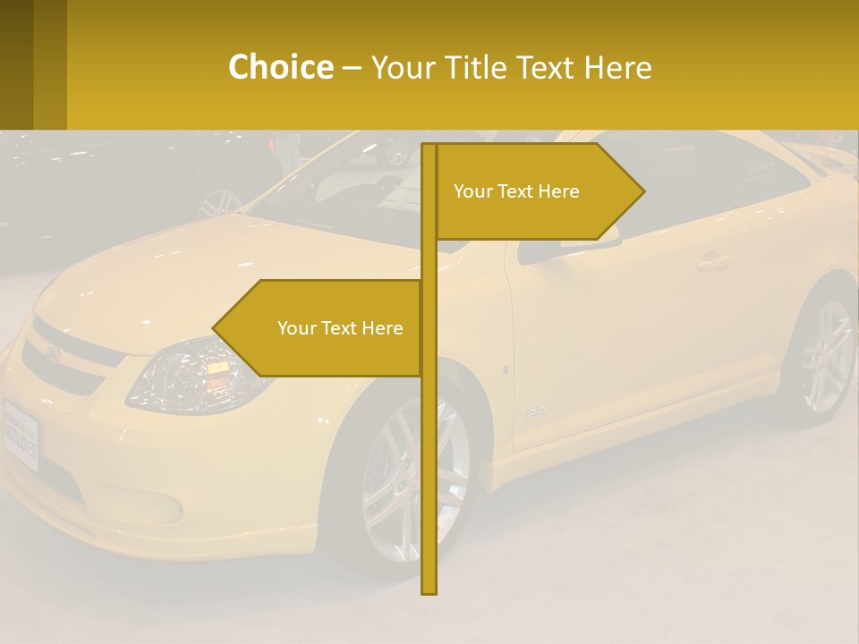 A Yellow Car Is On Display In A Showroom PowerPoint Template