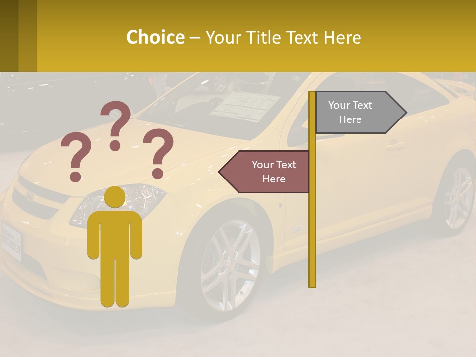 A Yellow Car Is On Display In A Showroom PowerPoint Template