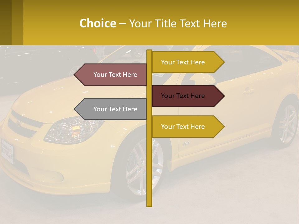 A Yellow Car Is On Display In A Showroom PowerPoint Template