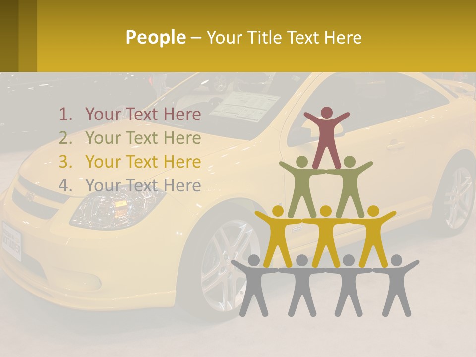 A Yellow Car Is On Display In A Showroom PowerPoint Template