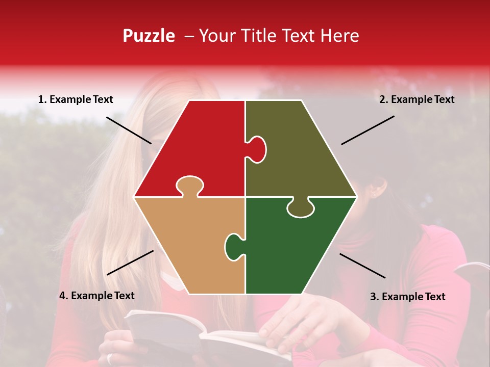 Two Women Are Looking At A Book Together PowerPoint Template