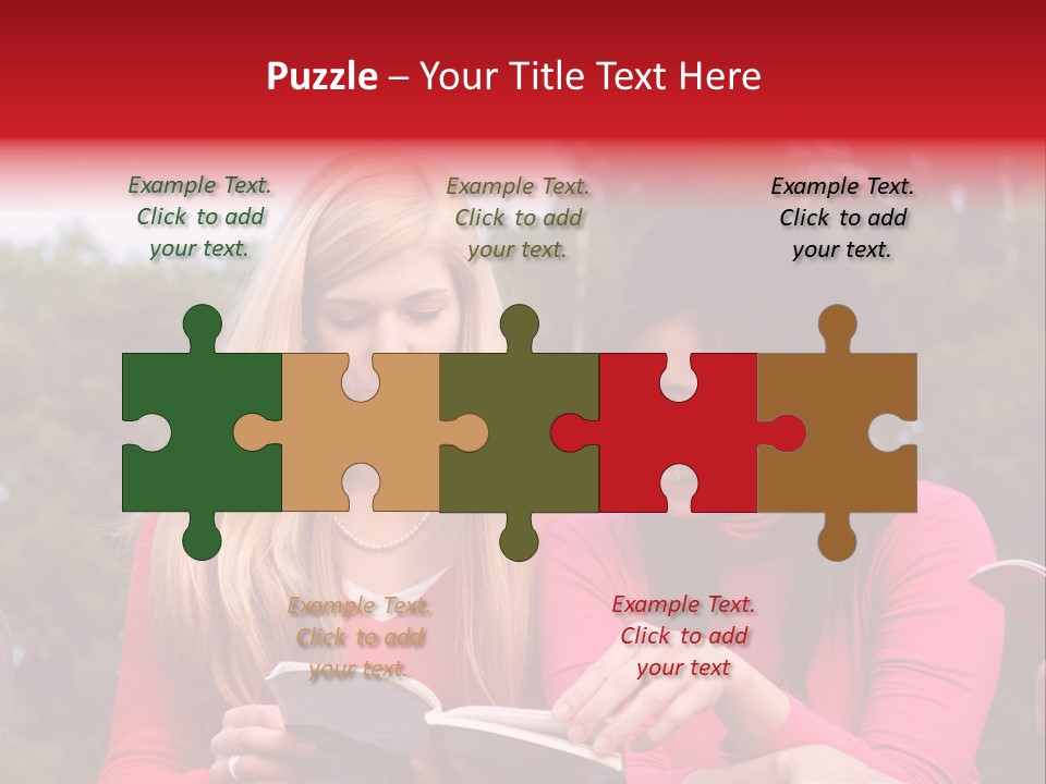 Two Women Are Looking At A Book Together PowerPoint Template