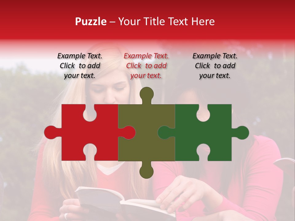 Two Women Are Looking At A Book Together PowerPoint Template