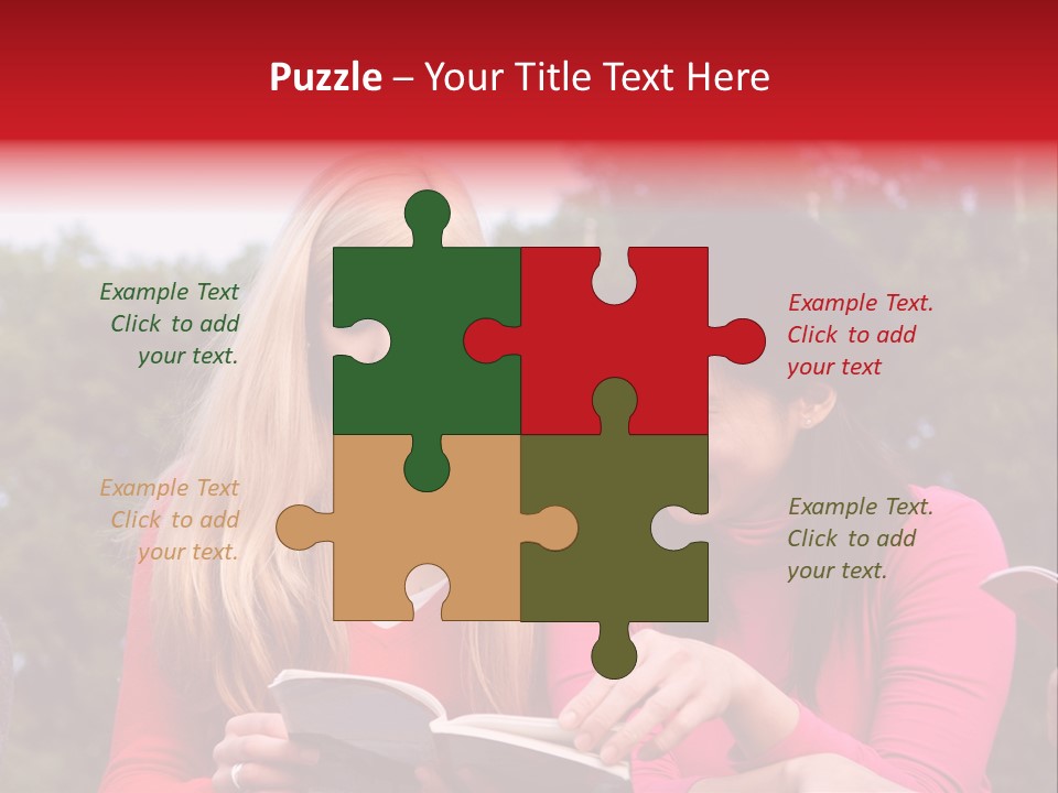 Two Women Are Looking At A Book Together PowerPoint Template