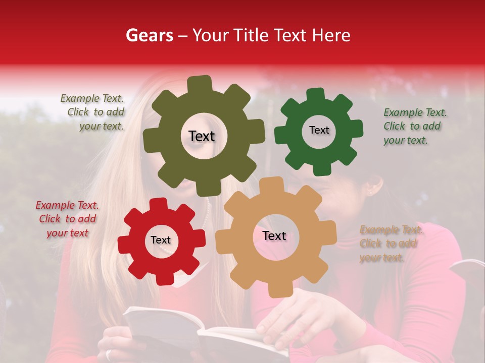 Two Women Are Looking At A Book Together PowerPoint Template