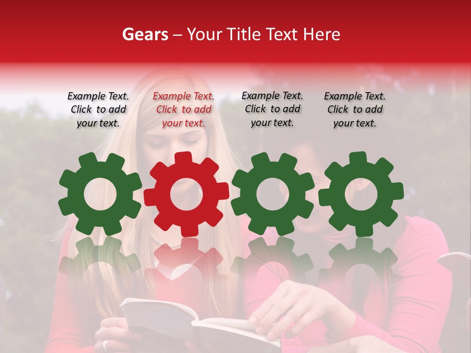 Two Women Are Looking At A Book Together PowerPoint Template