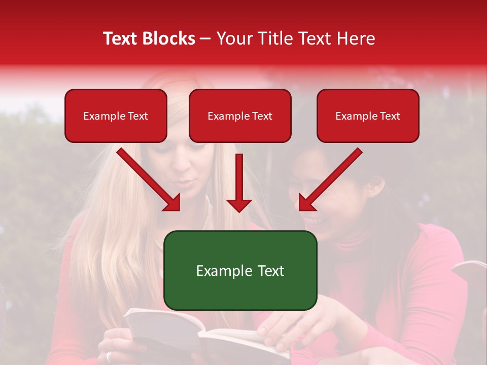 Two Women Are Looking At A Book Together PowerPoint Template