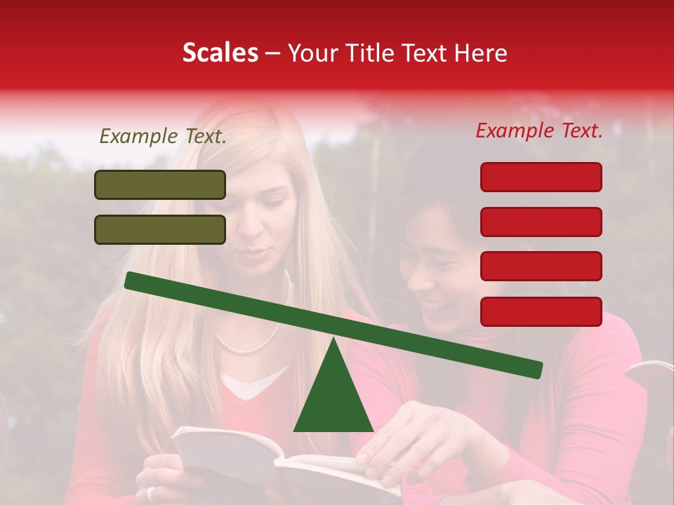 Two Women Are Looking At A Book Together PowerPoint Template
