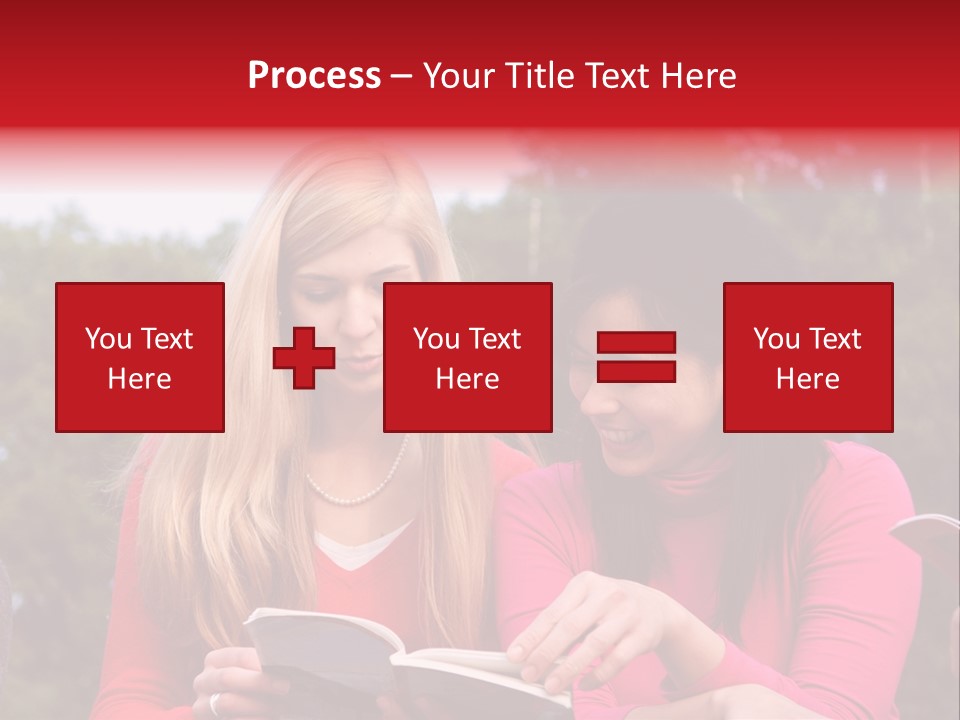 Two Women Are Looking At A Book Together PowerPoint Template