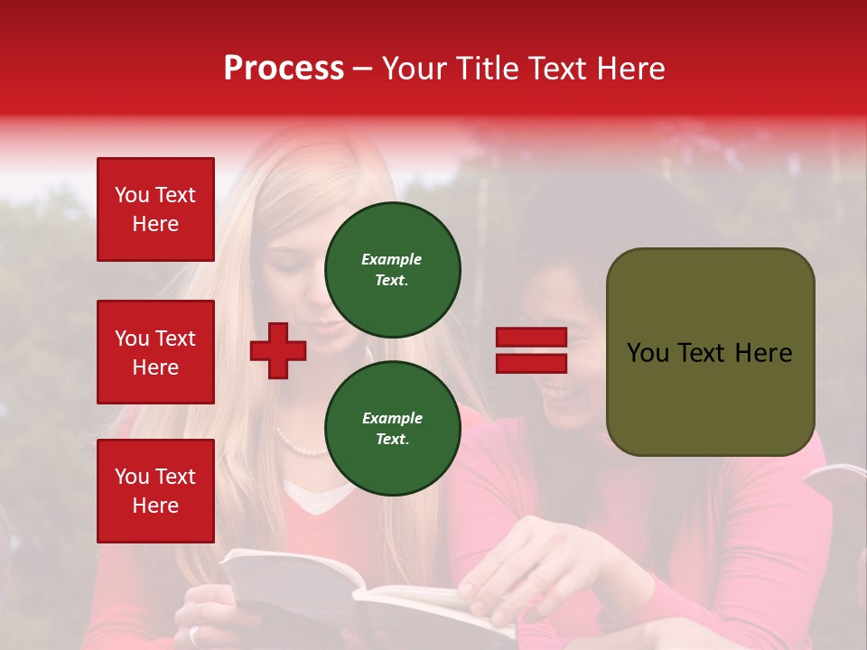 Two Women Are Looking At A Book Together PowerPoint Template
