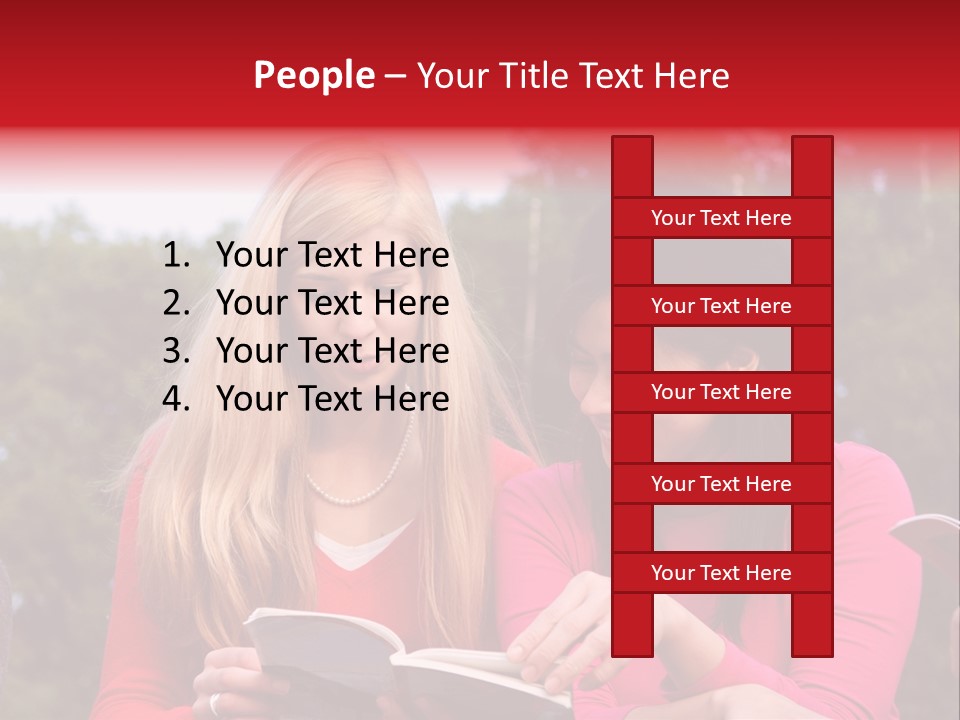 Two Women Are Looking At A Book Together PowerPoint Template