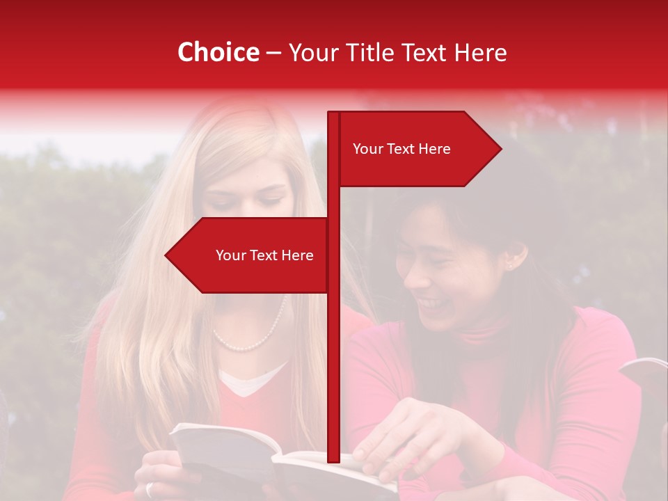 Two Women Are Looking At A Book Together PowerPoint Template