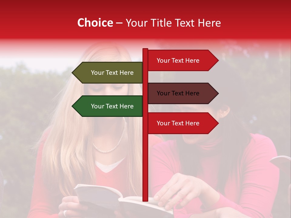 Two Women Are Looking At A Book Together PowerPoint Template