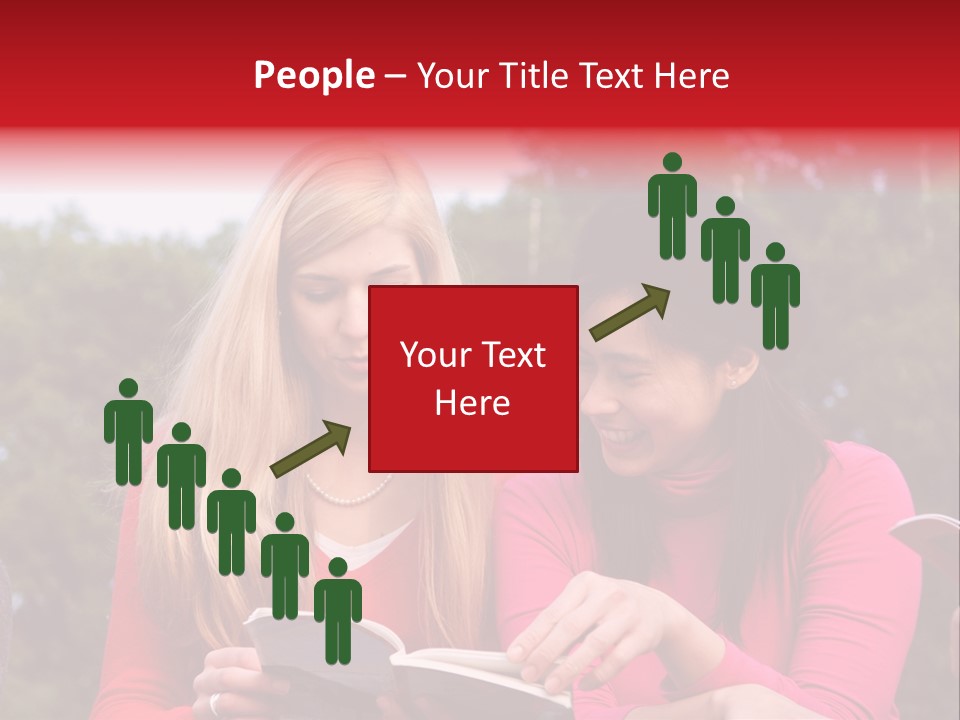 Two Women Are Looking At A Book Together PowerPoint Template