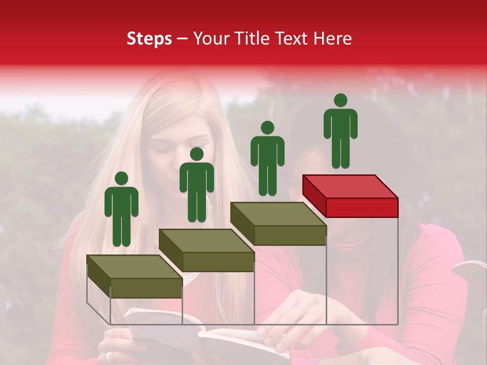 Two Women Are Looking At A Book Together PowerPoint Template