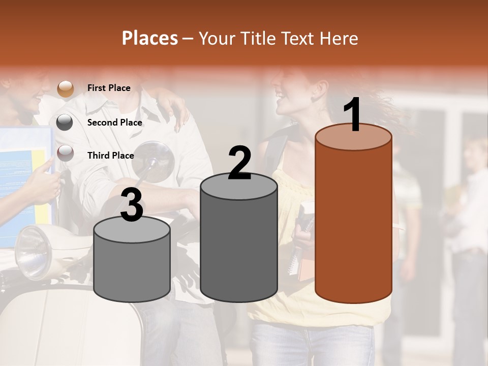 A Group Of People Standing Around A Scooter PowerPoint Template