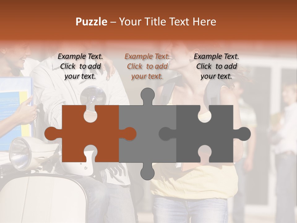 A Group Of People Standing Around A Scooter PowerPoint Template