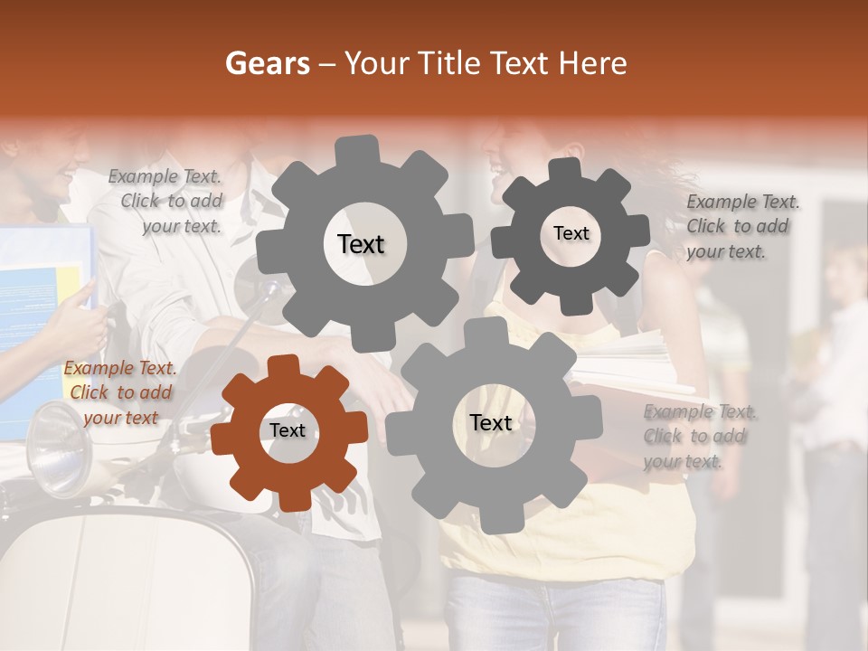 A Group Of People Standing Around A Scooter PowerPoint Template