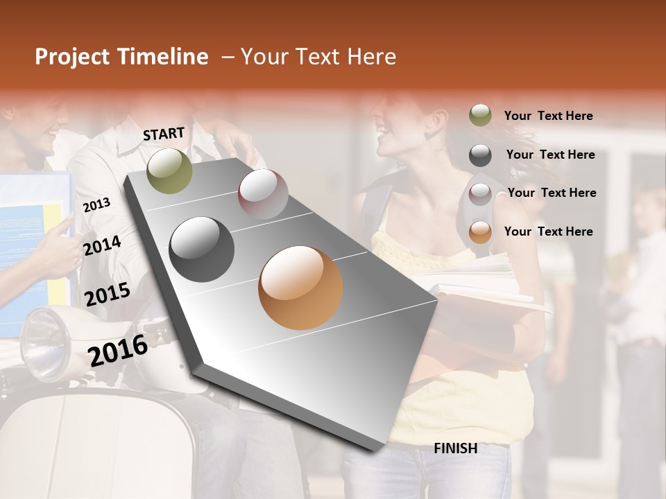 A Group Of People Standing Around A Scooter PowerPoint Template