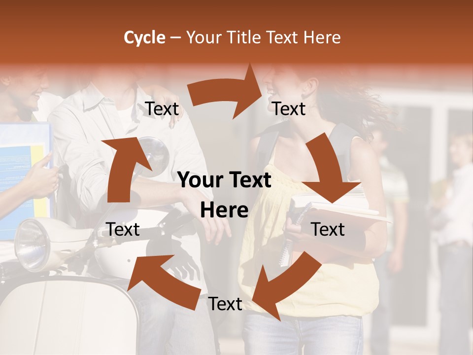 A Group Of People Standing Around A Scooter PowerPoint Template