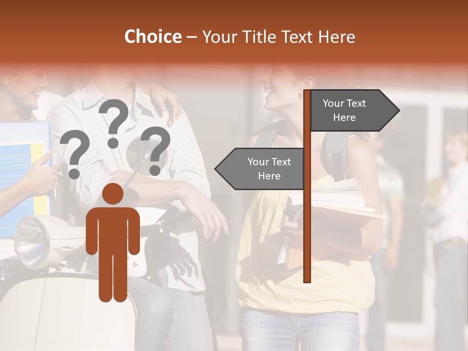 A Group Of People Standing Around A Scooter PowerPoint Template