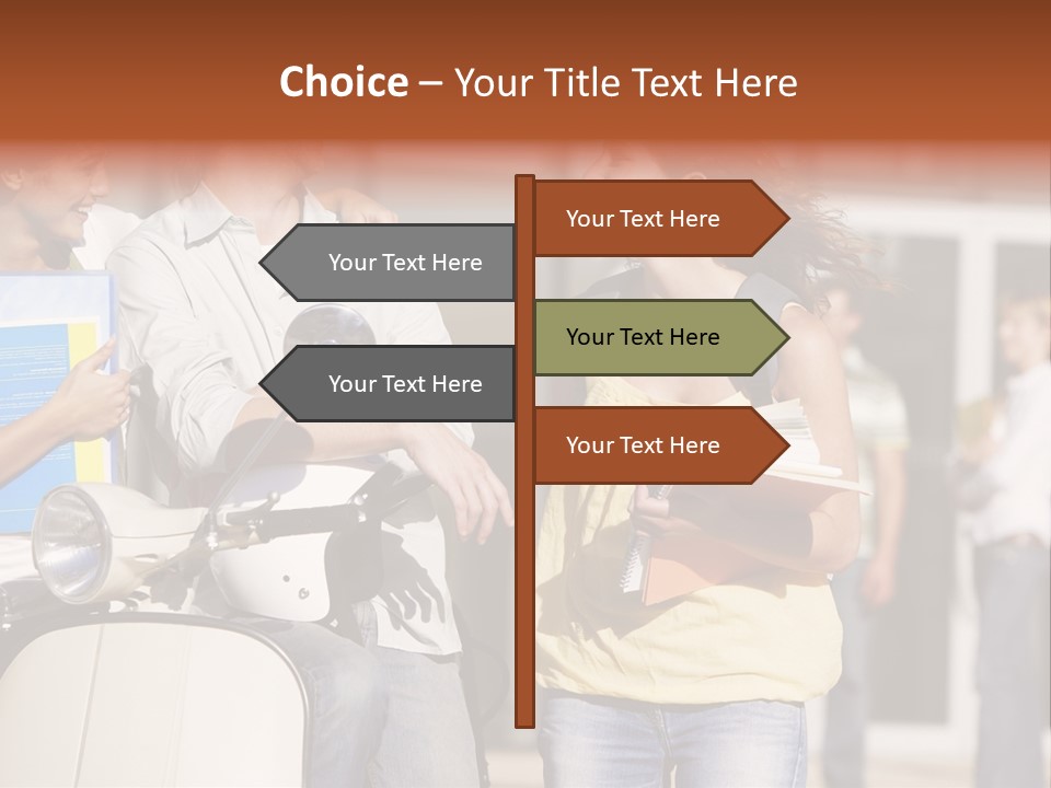 A Group Of People Standing Around A Scooter PowerPoint Template