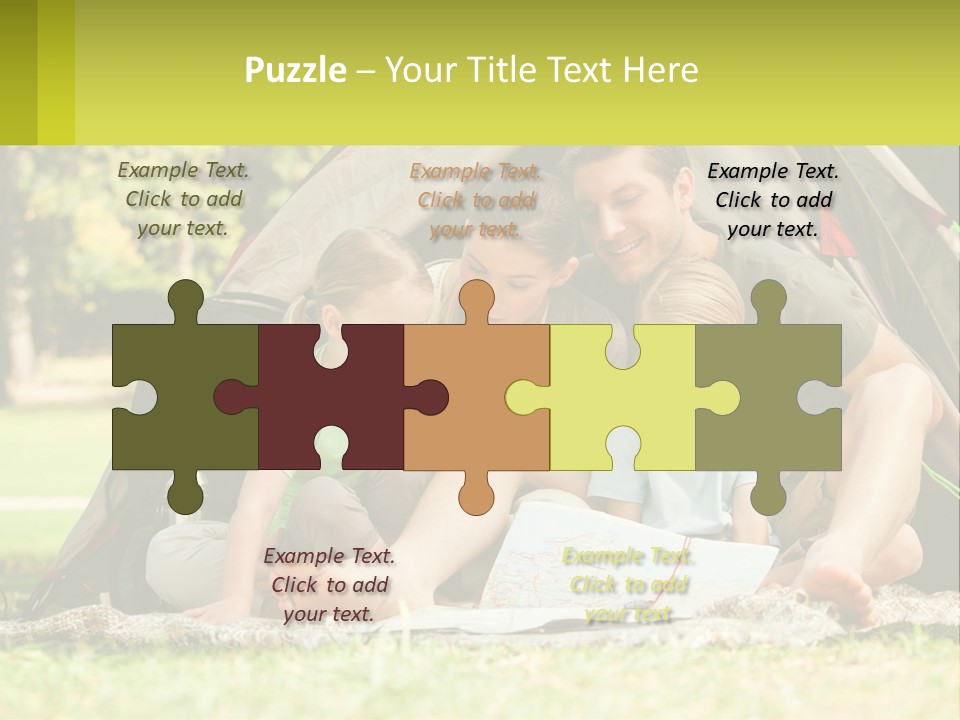 A Family Sitting In Front Of A Tent Reading A Book PowerPoint Template