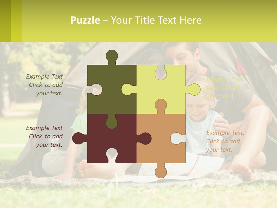 A Family Sitting In Front Of A Tent Reading A Book PowerPoint Template