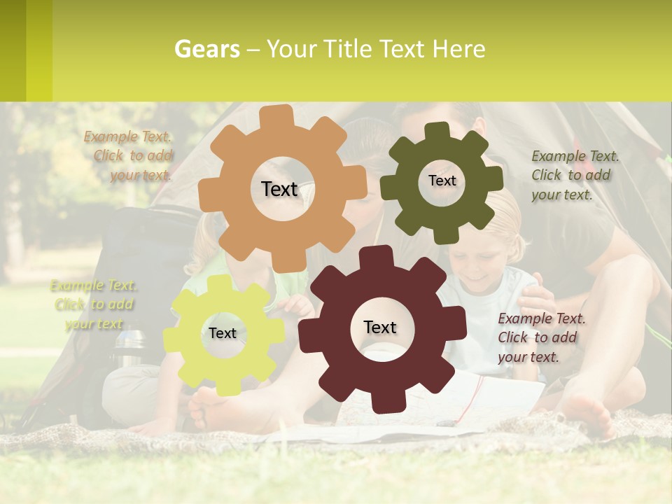 A Family Sitting In Front Of A Tent Reading A Book PowerPoint Template