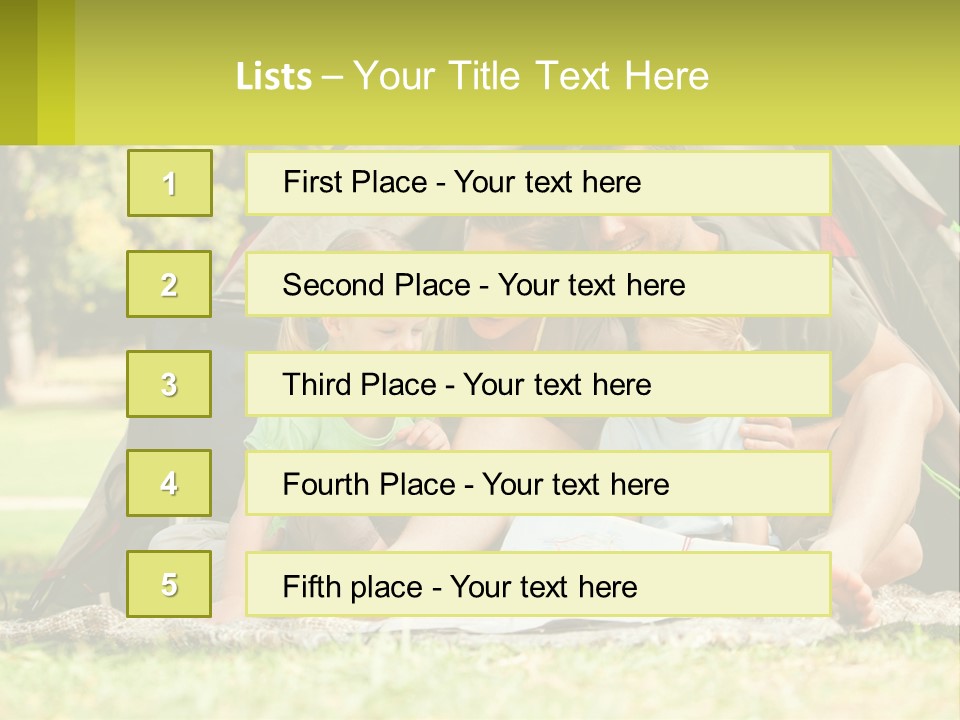 A Family Sitting In Front Of A Tent Reading A Book PowerPoint Template