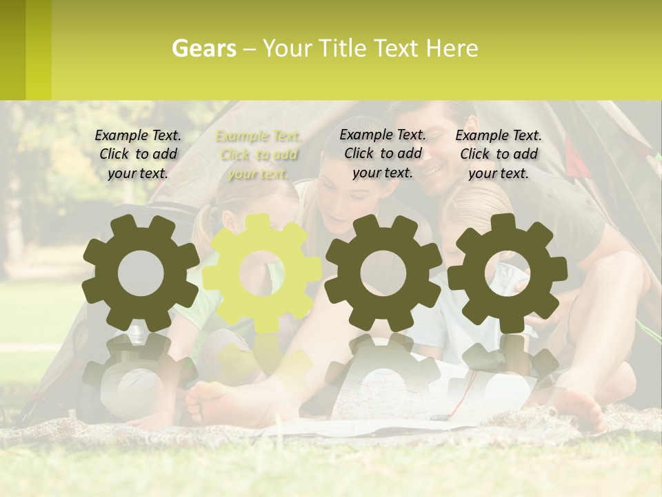 A Family Sitting In Front Of A Tent Reading A Book PowerPoint Template