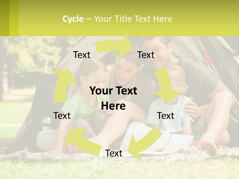 A Family Sitting In Front Of A Tent Reading A Book PowerPoint Template