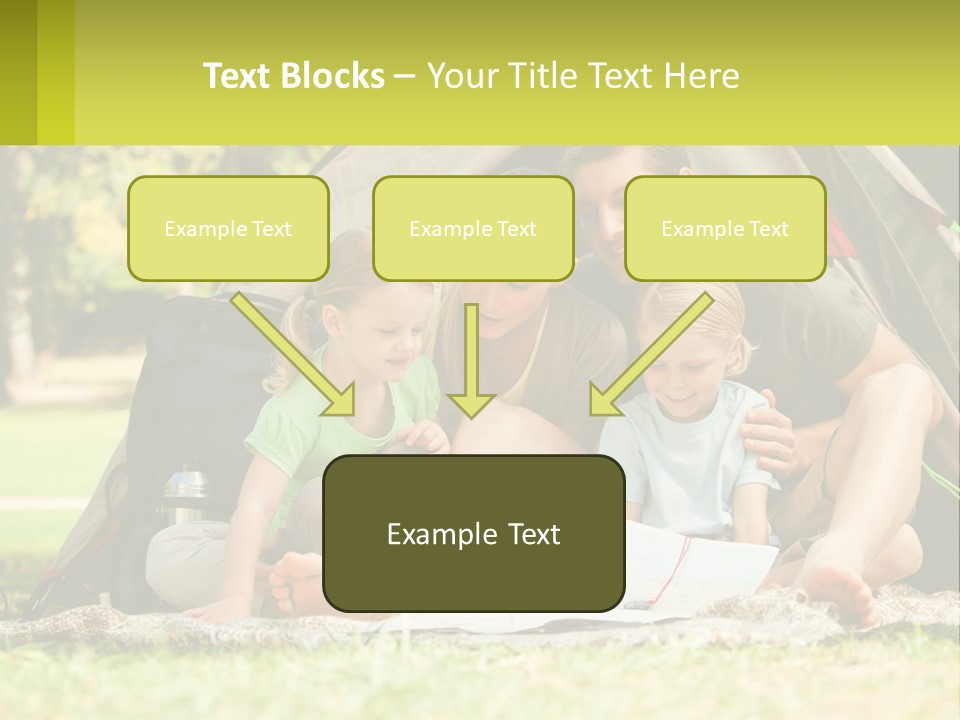 A Family Sitting In Front Of A Tent Reading A Book PowerPoint Template